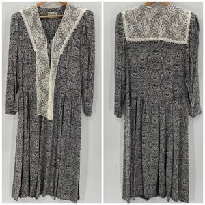 Vintage Karin Stevens Steven Stoller Lace Detail Floral Cottagecore Midi Dress